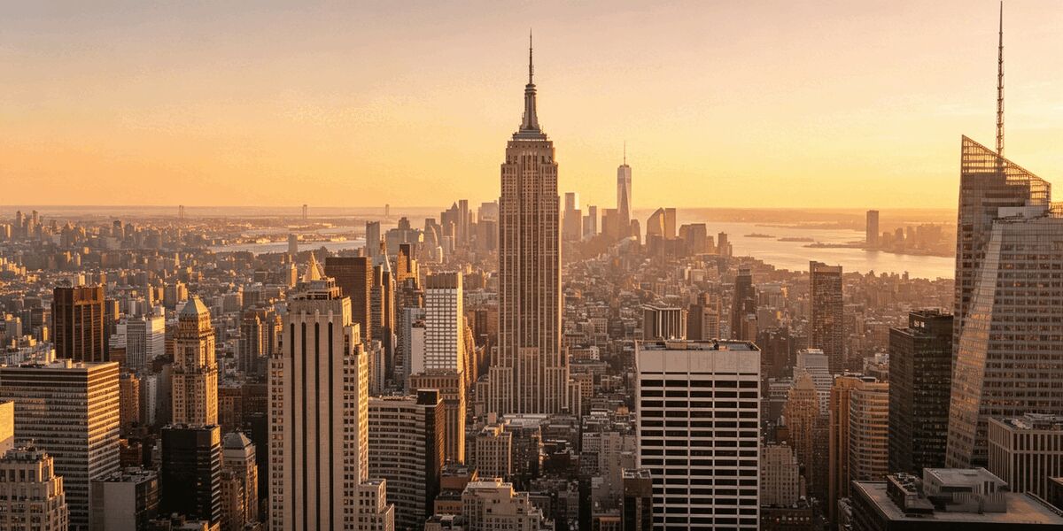 帝国大厦千亿像素全景，自帝国大厦观景台约320米高度俯瞰曼哈顿